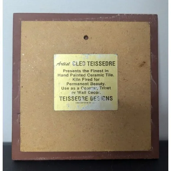 Cleo Teissedre Hand-Painted Southwestern Ceramic Tile Trivet 6in X 6in - Picture 4 of 5